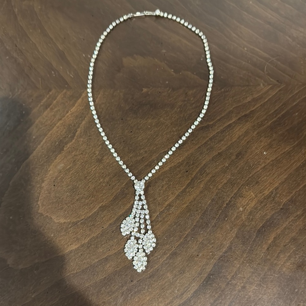 Vintage Silver Necklace with Crystal Accents